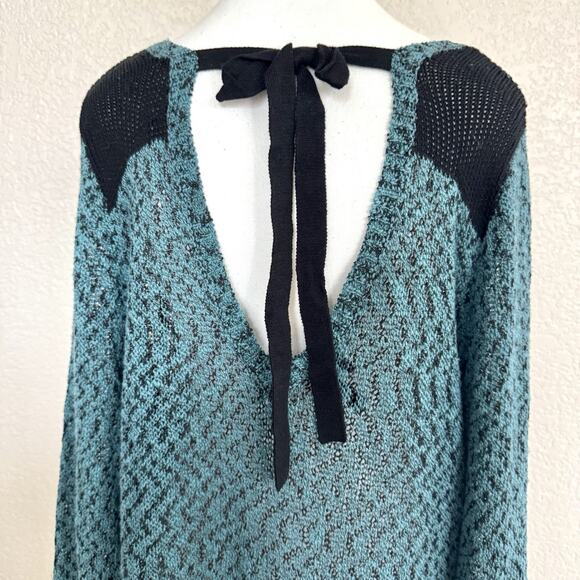 Maurices Sweater Crochet Knit Dress Sz 2 Teal Blue Tunic Long Sleeve Bow Back - Picture 9 of 15